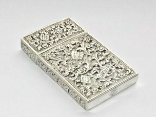 Rare Antique Indian Rajasthan Solid Silver Card Case 105g Floral Repousse C1880