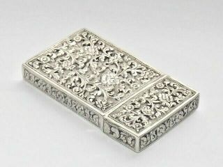 RARE ANTIQUE INDIAN RAJASTHAN SOLID SILVER CARD CASE 105g FLORAL REPOUSSE c1880 5