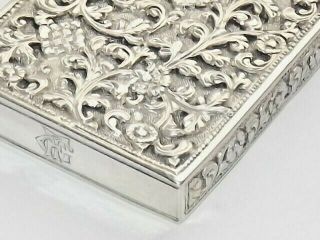 RARE ANTIQUE INDIAN RAJASTHAN SOLID SILVER CARD CASE 105g FLORAL REPOUSSE c1880 6