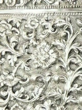 RARE ANTIQUE INDIAN RAJASTHAN SOLID SILVER CARD CASE 105g FLORAL REPOUSSE c1880 7