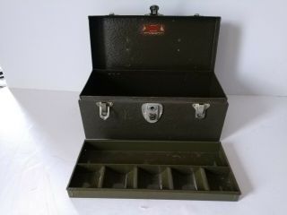 Vintage Old Metal Olive Drab Green Army Petty Cash Box Or Fishing Tackle Box