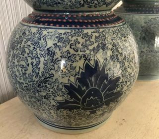 Signed 14” Pair Vintage Antique Chinese Double Gourd Porcelain Vases Blue Lotus 4