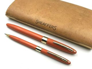 Fine Vintage C1952 Sheaffer Statesman Mandarin Snorkel Fountain Pen & Pencil Set