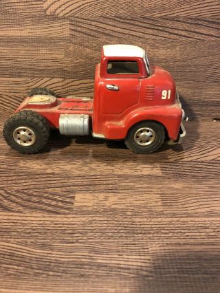 Rare 1950s SSS Tin Friction S.  I.  E.  GMC Tandem Semi Tractor Trailer - Truck Only. 2