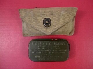 Wwii Us Army/usmc M1924 Khaki First Aid Pouch & Carlisle Bandage 1942 - 4