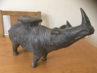 VINTAGE METAL RHINOCEROS PLANT STAND/DOOR STOP/STATUE POSSIBLY INDIAN 3