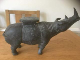 VINTAGE METAL RHINOCEROS PLANT STAND/DOOR STOP/STATUE POSSIBLY INDIAN 4