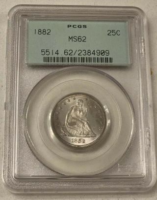 1882 25c Liberty Seated Quarter Pcgs Ms62 Ms - 62 Key Rare Date Coin Low Mintage