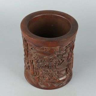Chinese Exquisite Hand - Carved The Ancients Horse Carving Boxwood Brush Pot