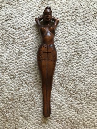Vintage Wooden Nutcracker Nude Woman Folk Art Tiki Primitive Hand Carved Naked
