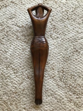 Vintage Wooden Nutcracker Nude Woman Folk Art Tiki Primitive Hand Carved Naked 2
