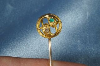 Antique Victorian French 18k Gold Diamond Emerald Snake Stick Pin / Tie Pin