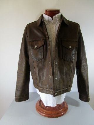 Vintage Polo Ralph Lauren Butter Soft Distressed Leather Trucker Jacket Size L