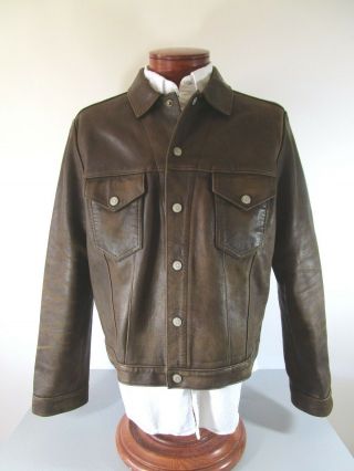 Vintage Polo Ralph Lauren Butter Soft Distressed Leather Trucker Jacket Size L 2