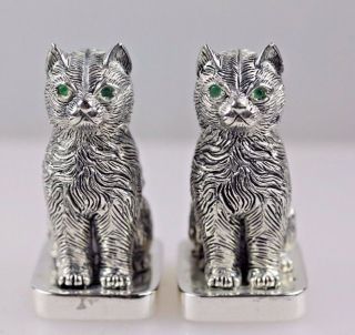 Silver Solid Cats Salt And Pepper With Emerald Eyes