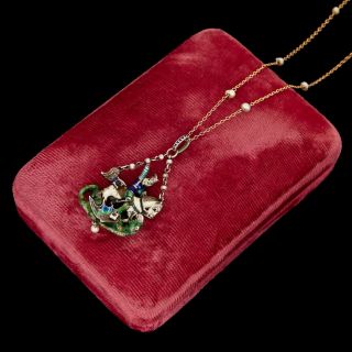 Antique Vintage Nouveau 14k Gold Austro Hungarian Ruby Pearl St George Necklace