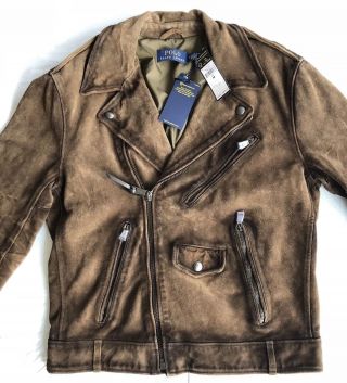 Ralph Lauren Polo Distressed Vintage Brown Suede Leather Biker Moto Jacket Med M
