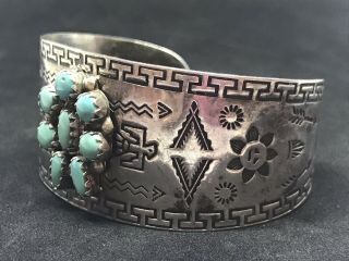 VINTAGE NAVAJO STERLING SILVER TURQUOISE THUNDERBIRD CUFF BRACELET SIGNED BELL 3