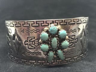 VINTAGE NAVAJO STERLING SILVER TURQUOISE THUNDERBIRD CUFF BRACELET SIGNED BELL 4