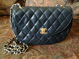 Authentic Chanel Vintage Lambskin Mini Flap Bag Black
