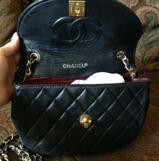 AUTHENTIC Chanel Vintage Lambskin Mini Flap Bag BLACK 5