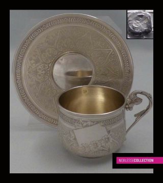 Antique 1880s French Sterling Silver Coffee Cup & Saucer Regency Style