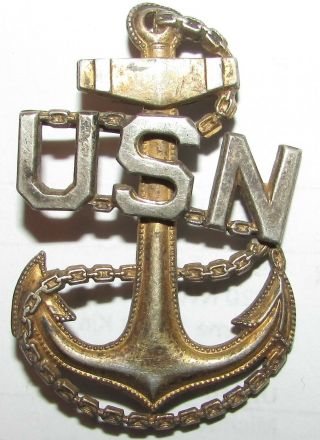 H&h Sterling Ww2 Chief Petty Officer Hat Badge United States Navy