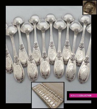 Antique 1900s French Sterling/solid Silver Coffee Spoons Set 12pc Louis Xvi St.