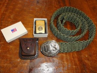 Us Forest Service Buckle Brass 550 Paracord Belt & Usfs Zippo /leather Case Rare