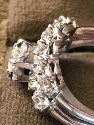 Vintage 14k White Gold Diamond Engagement Ring Wedding Band Set 10