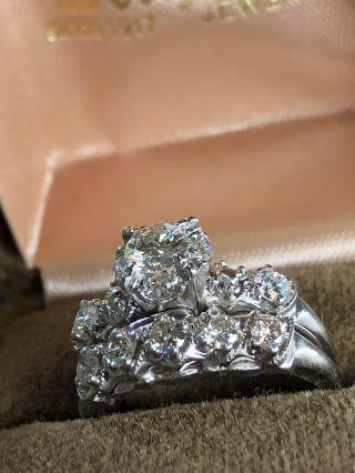 Vintage 14k White Gold Diamond Engagement Ring Wedding Band Set 4