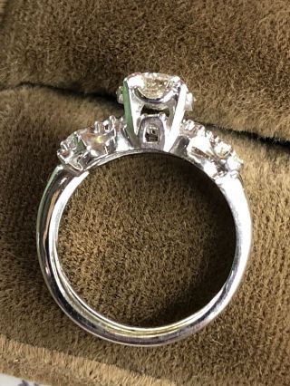 Vintage 14k White Gold Diamond Engagement Ring Wedding Band Set 5