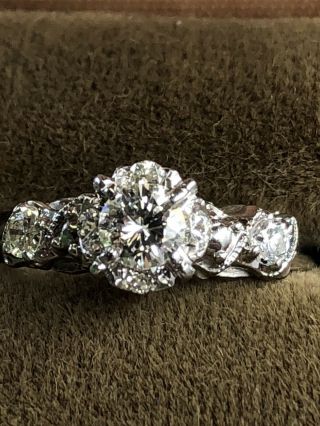 Vintage 14k White Gold Diamond Engagement Ring Wedding Band Set 6