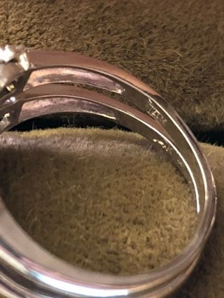 Vintage 14k White Gold Diamond Engagement Ring Wedding Band Set 9