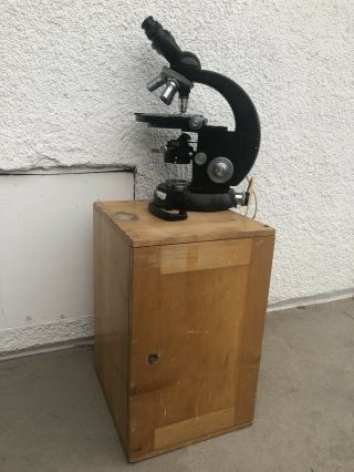 Vintage Carl Zeiss Wl Compound Binocular Microscope 3 Ziess Winkel Lenses,  Box