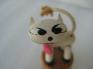 Vintage Wooden Jointed White Cat Push Button Spring Finger Puppet Toy 2