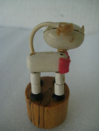 Vintage Wooden Jointed White Cat Push Button Spring Finger Puppet Toy 3