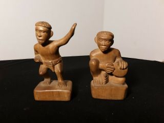 2 Vintage Hand Carved Wood Wooden Statues Figures