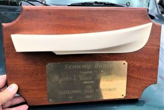 Vintage 1983 Seaway Boats Sales Award / Advertising Half Hull Plaque