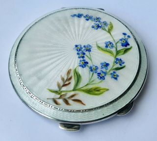 Lovely Large Solid Silver Guilloche Enamel Compact Case,  Birm 1961