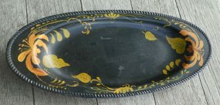 Hand Painted Metal Tole Ware Oval Bread Cracker Bowl.  Black & Orange Azalea Tr8