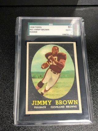 1958 Topps 62 Jim Brown Browns Rookie Ex - Mt Sgc 6 (80) Vintage Football Card