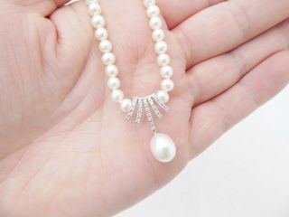 14ct/9ct Gold Diamond & Cultured Pearl Pendant Necklace,  9k 14k,  375,  585