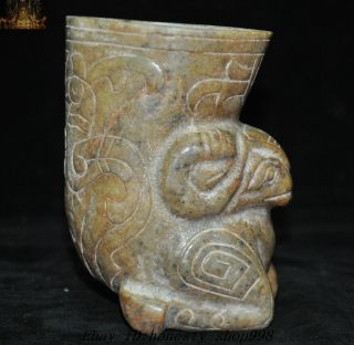 5.  6 " Chinese Hongshan Culture Old Jade Carving Sheep Statue Goblet Wineglass Cup