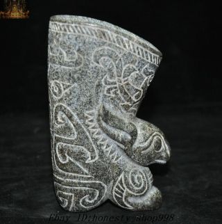 6 " Chinese Hongshan Culture Old Jade Carving Beast Pattern Goblet Wineglass Cup