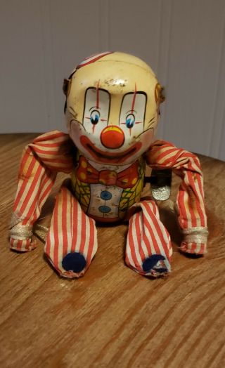 Vintage Tin Litho Wind Up Toy Clown