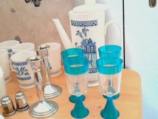 Vintage Blue Willow Plastic Child ' s Toy Tea Dishes Cups Pot Glasses Sugar,  23pcs 2