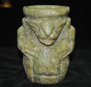 5 " China Hongshan Culture Old Jade Carving Beast Bird Statue Goblet Wineglass Cup