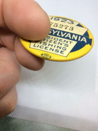 1923 Pa Pennsylvania Fishing License Resident Button Best Vtg 1st Year 6