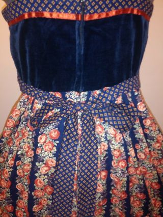 Gunne Sax prairie navy blue orange rust maxi dress size 13 3